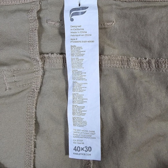 Fabletics High Side Pants Mens 40x30 (Fits 39x26) Tan Slim Fit Chino Comfort - Picture 4 of 11